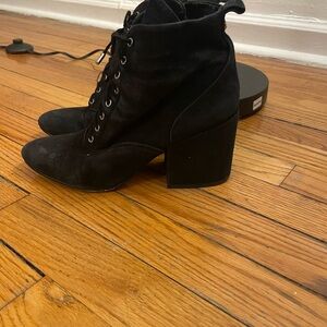Sam Edelman Black Lace-Up Suede Block Heel Ankle Boots
